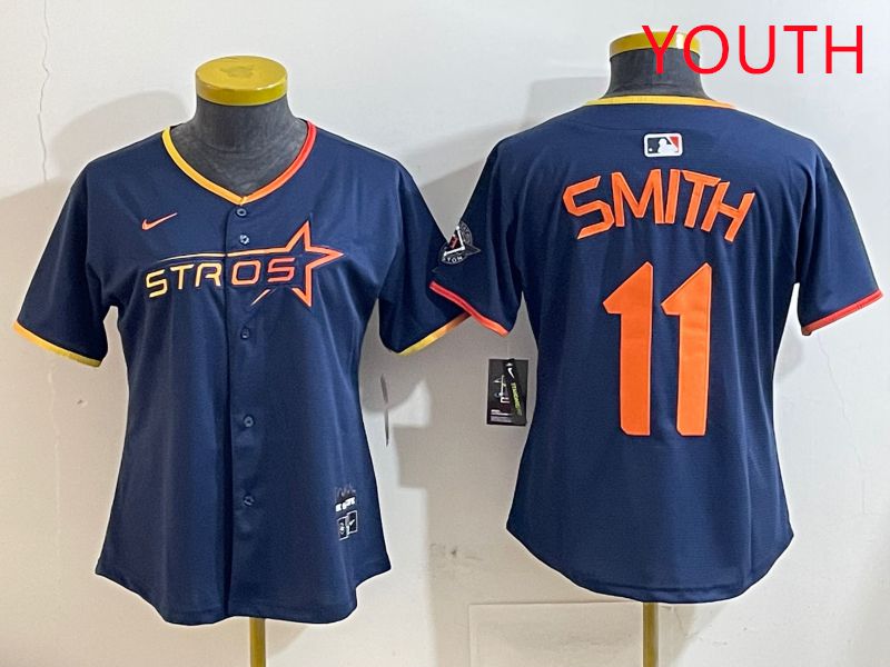 Youth Houston Astros #11 Smith Blue three generations Joint Name Nike 2025 MLB Jersey style 3->youth mlb jersey->Youth Jersey